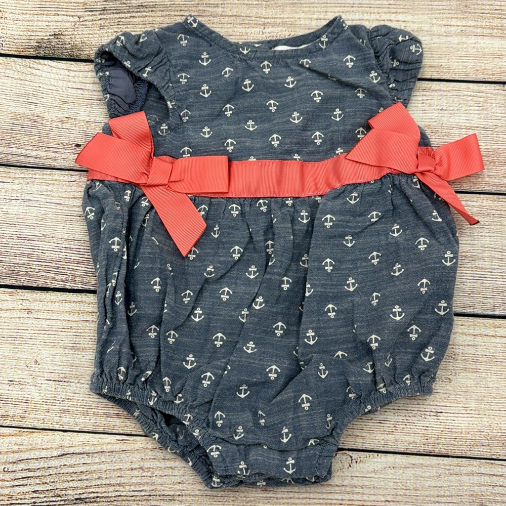 Dylan & Abby Anchor Jean with Peach Bows Romper Size 0-3 Months
